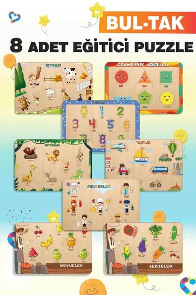 EsaKids Ahşap Türkçe 8’li Mega Set Eğitici-Öğretici Yapboz 20 x 30 ürün görseli 1