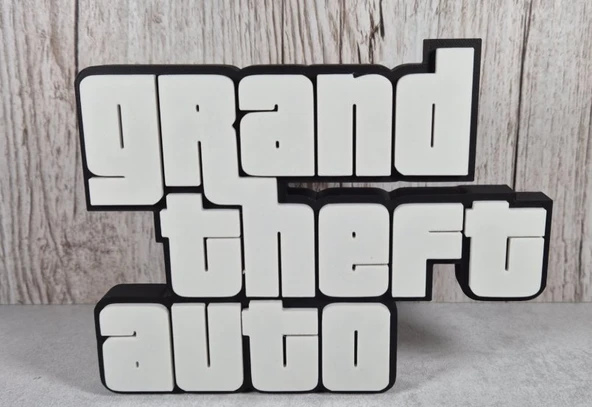 GTA Logo Tasarımlı Dekoratif Masaüstü Standı - 3D Yazıcı Gaming Oda Aksesuarı ve Oyuncu Hediyesi ürün görseli 1