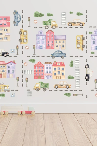 EsaKids Şehir Projesi Temalı Çocuk Odası Sticker Seti 100 x 60 ürün görseli 1