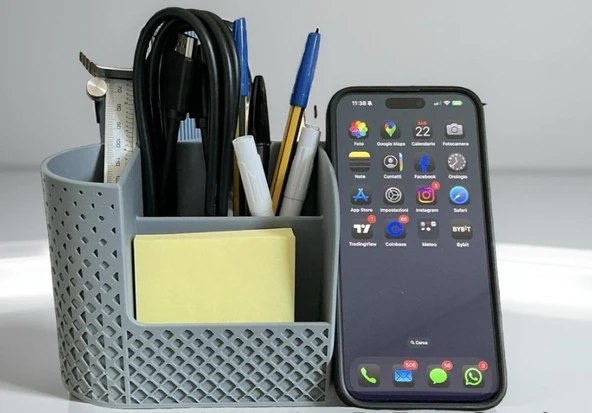 Çok Fonksiyonlu Masaüstü Organizer - 3D Tasarım Kalemlik, Telefon Standı ve Notluk Düzenleyici ürün görseli 1