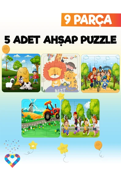 EsaKids 9 Parçalı Montessori Ahşap Puzzle Seti – 2‑3 Yaş Eğitsel Oyun ürün görseli 1