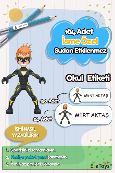 EsaKids SuperHero Temalı Özel İsminiz Yazılı Okul Etiketi 30 x 100 ürün görseli 1