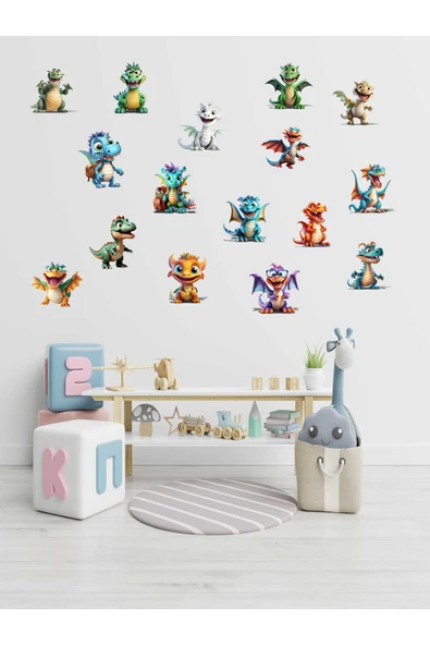 EsaKids Sevimli Ejderhalar Çocuk Odası Sticker Seti 100 x 30 ürün görseli 1