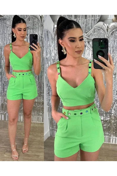 guller tekstil Kadın Şortlu Kemerli Bluz Takım ürün görseli 1
