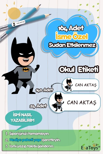 EsaKids Batman Temalı Özel İsminiz Yazılı Okul Etiketi 30 x 100 ürün görseli 1