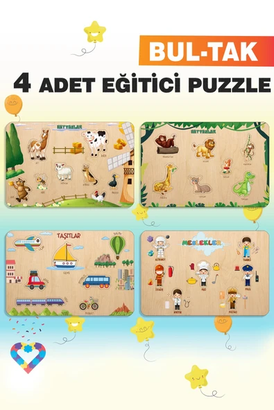 EsaKids Ahşap Türkçe 4’lü Set Eğitici-Öğretici Yapboz 20 x 30 ürün görseli 1
