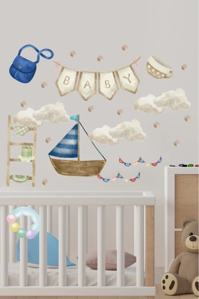 EsaKids Gemi Temalı Çocuk Odası Sticker Seti 100 x 30 ürün görseli 1