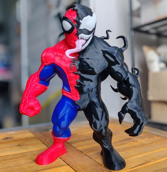 Spider-Man & Venom Split Heykeli - 3D Baskı Yarı Simbiot Dönüşümü - Koleksiyonluk Marvel Dualite Figürü ürün görseli 1