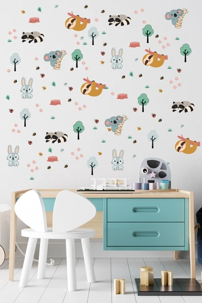 EsaKids Sevimli Hayvanlar Temalı Çocuk Odası Sticker Seti 100 x 30 ürün görseli 1