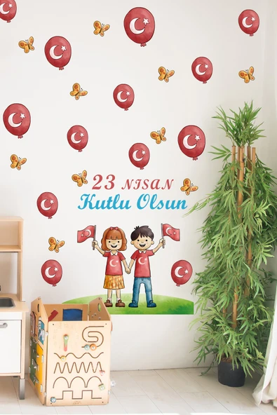 EsaKids 23 Nisan Temalı Balon Bayraklı Çocuk Odası Sticker Seti 100 x 60 ürün görseli 1