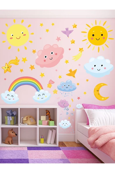EsaKids Bulutlar Çocuk Odası Sticker Seti 100 x 30 ürün görseli 1