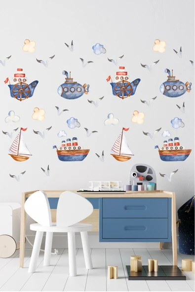 EsaKids Deniz Taşıtları Temalı Çocuk Odası Sticker Seti 100 x 30 ürün görseli 1