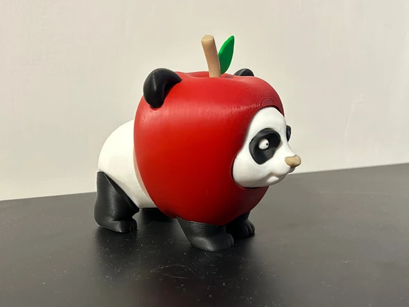 Seçenek 1: Elma Panda Figürü - 3D Yazıcı Kırmızı Elma Kostümlü Panda Biblo - Hibrit Meyve Serisi ürün görseli 1