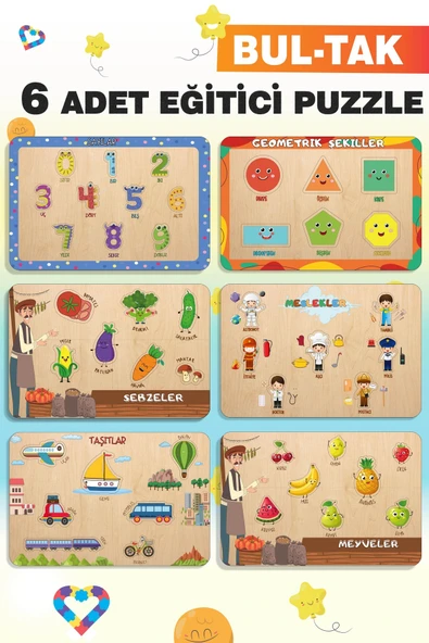 EsaKids Ahşap Türkçe 6’lı Set Eğitici-Öğretici Yapboz 20 x 30 ürün görseli 1