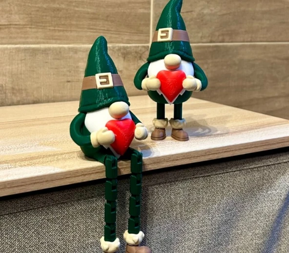 Eklemli Kalpli Gnome Figürü - 3D Yazıcı Hareketli Bacaklı Cüce - Sevgililer Günü Hediyesi - Dekoratif Raf Süsleyici Biblo ürün görseli 1