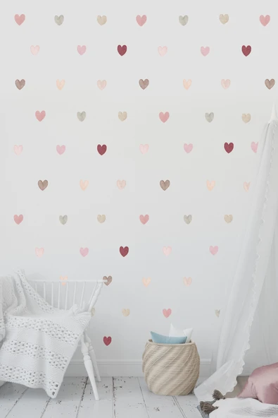 EsaKids Renkli Kalpler Temalı Çocuk Odası Sticker Seti 100 x 30 ürün görseli 1