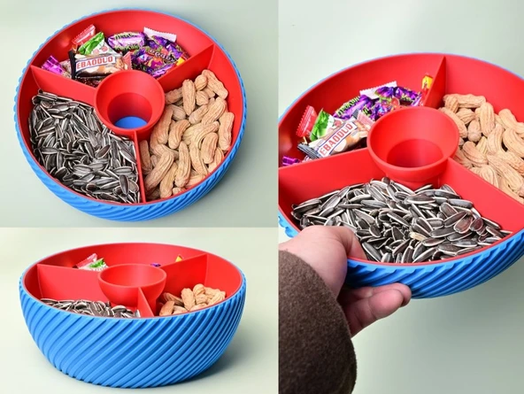 Modern Çerezlik ve Atıştırmalık Tabağı - 3D Yazıcı Baskı Bölmeli Kuruyemiş Sunumluğu ürün görseli 1