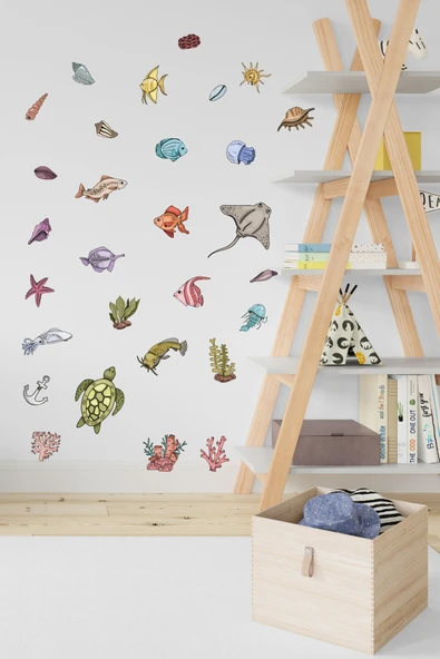 EsaKids Deniz Canlıları Temalı Çocuk Odası Sticker Seti 100 x 30 ürün görseli 1