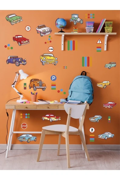 EsaKids Arabalar Çocuk Odası Sticker Seti Ve Trafik Levhaları 30 x 95 ürün görseli 1