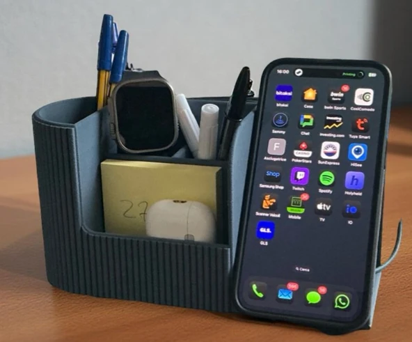 Çok Fonksiyonlu Masaüstü Düzenleyici - 3D Tasarım Kalemlik, Akıllı Saat ve Telefon Standı ürün görseli 1