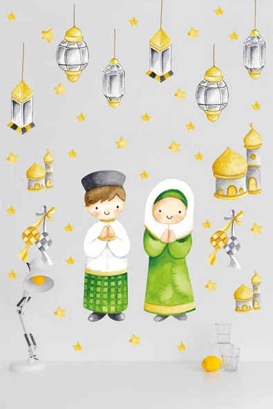 EsaKids Hoşgeldin Ramazan Temalı Çocuk Odası Sticker Seti 100 x 60 ürün görseli 1