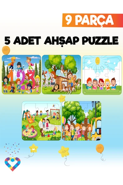 EsaKids 9 Parçalı Montessori Ahşap Puzzle Seti – 2‑3 Yaş Eğitsel Oyun ürün görseli 1