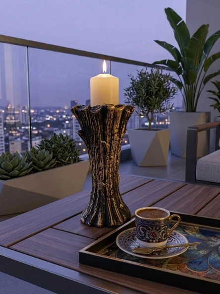 Dekoratif Mumluk Şamdan Siyah Gold Silindir mumluk – Modern Seramik Mumluk  Salon, Konsol ve Masa Üstü Şık Ev Dekorasyonu ürün görseli 1