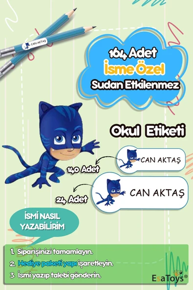 EsaKids Pijamaskeliler Temalı Özel İsminiz Yazılı Okul Etiketi 30 x 100 ürün görseli 1