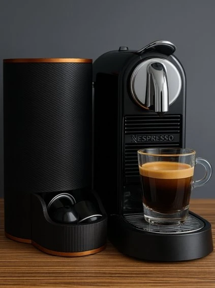 Premium Kapsül Kahve Dispenseri - 3D Tasarım Nespresso Uyumlu Karbon Dokulu Kahve Organizer & Estetik Kahve Köşesi Düzenleyici Stand ürün görseli 1