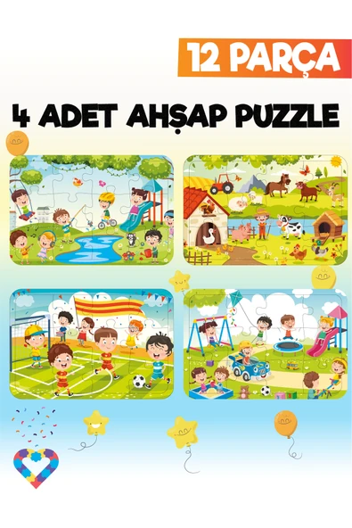 EsaKids 12 Parçalı Montessori Ahşap Puzzle – 3-4 Yaş Eğitici Oyuncak 20 x 30 ürün görseli 1