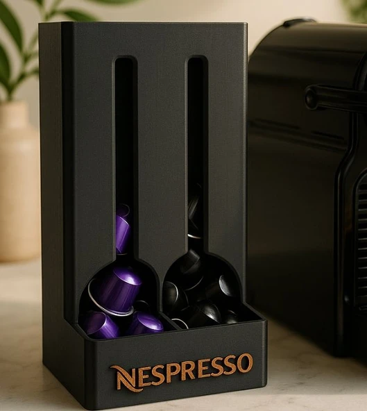 Modern Nespresso Kapsül Kahve Tutucu - 3D Tasarım İkili Bölmeli Kahve Organizer ve Mutfak Tezgah Üstü Düzenleyici ürün görseli 1