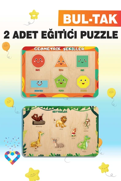 EsaKids Ahşap Türkçe 2’li Set Eğitici-Öğretici Yapboz 20 x 30 ürün görseli 1