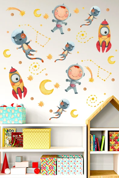 EsaKids Uzay Temalı Çocuk Odası Sticker Seti 100 x 30 ürün görseli 1