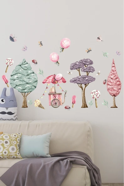 EsaKids Ağaç ve Dondurma Arabası Temalı Çocuk Odası Sticker Seti 100 x 60 ürün görseli 1