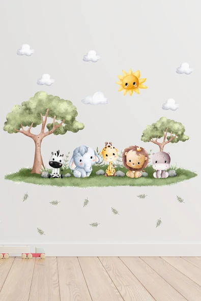 EsaKids Orman Hayvanları Temalı Çocuk Odası Sticker Seti 100 x 60 ürün görseli 1