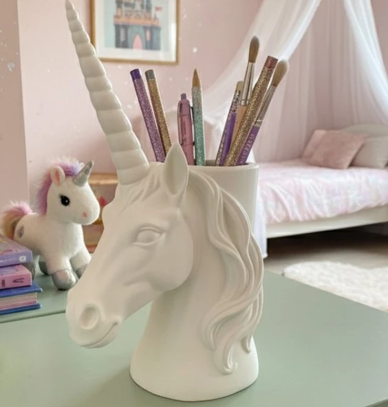 Unicorn Tasarımlı Dekoratif Kalemlik ve Makyaj Fırçası Düzenleyici - Estetik Masaüstü Organizer ürün görseli 1