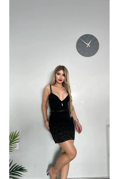 TANE TASARIM Taşlı Siyah Etek Büstiyer Askılı Crop Alt Üst Takım 024 ürün görseli 1