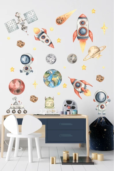 EsaKids Uzay Temalı Çocuk Odası Sticker Seti 100 x 30 ürün görseli 1