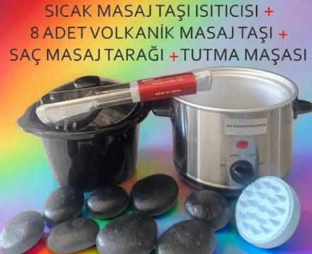 MASAJ TAŞ ISITICISI (Little)+Masaj Taşı+Tutacak+Masaj Tarağı ürün görseli 1