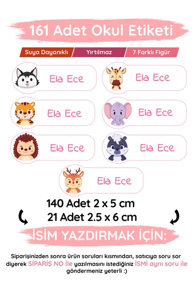 EsaKids Özel İsminiz Yazılı Okul Etiketi Kız/Erkek 30 x 100 ürün görseli 1