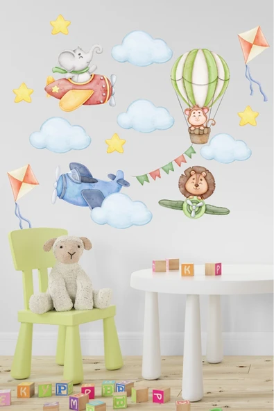 EsaKids Uçak Temalı Çocuk Odası Sticker Seti 100 x 30 ürün görseli 1