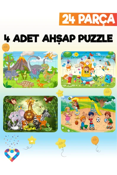 EsaKids 24 Parçalı Montessori Ahşap Puzzle – 4-5 Yaş Eğitici Oyuncak 20 x 30 ürün görseli 1