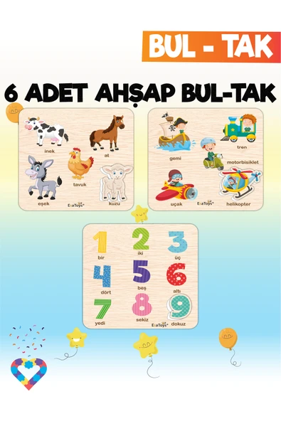 EsaKids Eğitici 6 Adet Bul-Tak Oyuncak 18 x 18 ürün görseli 1