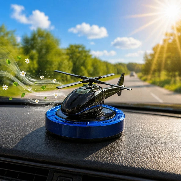 Güneş Enerjili Dönen Helikopter Araba Kokusu Mavi Renk -Torpido Üstü Dekoratif Oto Kokusu ürün görseli 1