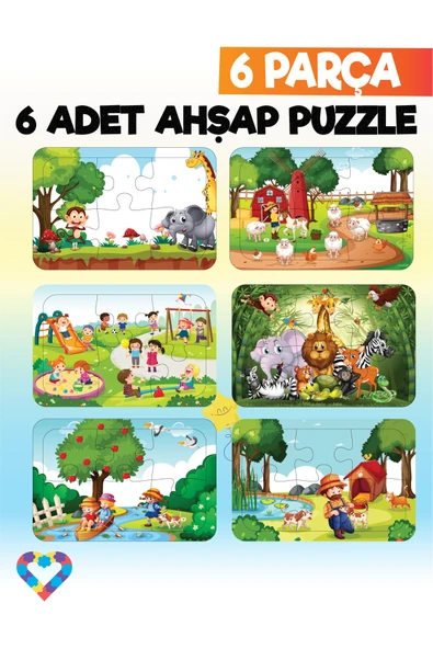EsaKids 6 Parçalı Montessori Ahşap Puzzle Seti – 2‑3 Yaş Eğitsel Oyun 12 x 19 ürün görseli 1