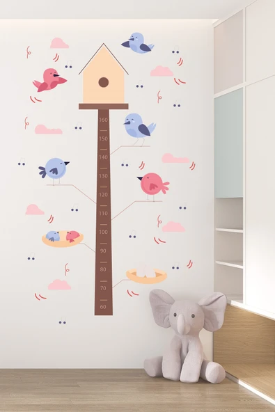 EsaKids Kuş Evi Temalı Boy Ölçer Çocuk Odası Sticker 100 x 60 ürün görseli 1