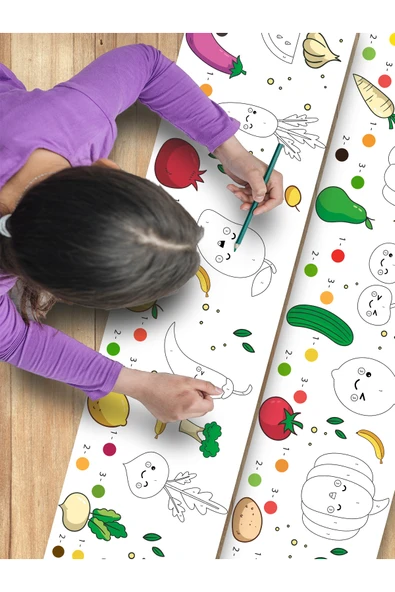 EsaKids Sağlıklı Besinleri Tanıyalım! 3.75m Örnek Görselli Sebze ve Meyve Dev Boyama Rulosu 30 x 375 ürün görseli 1