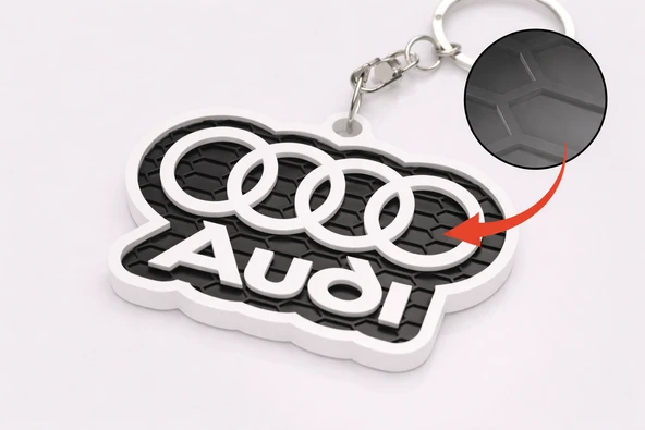 Audi Yazılı 3D Baskı Anahtarlık – Petek Desenli Premium Araba Anahtarlığı, Şık Oto Aksesuar ürün görseli 1