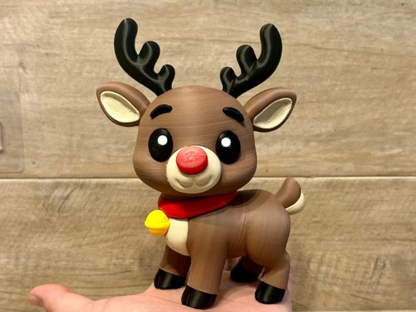 Kırmızı Burunlu Ren Geyiği Rudolph - 3D Yazıcı Tasarım Yılbaşı Biblosu - Sevimli Geyik Figürü ürün görseli 1