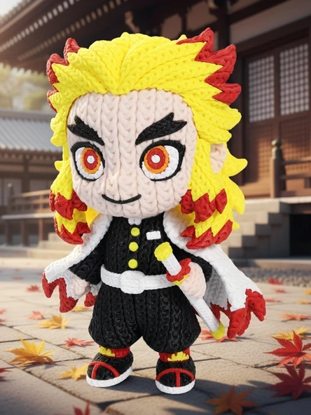 Örgü Desenli Rengoku Figürü - 3D Baskı Amigurumi Görünümlü Demon Slayer Anime Biblo ürün görseli 1